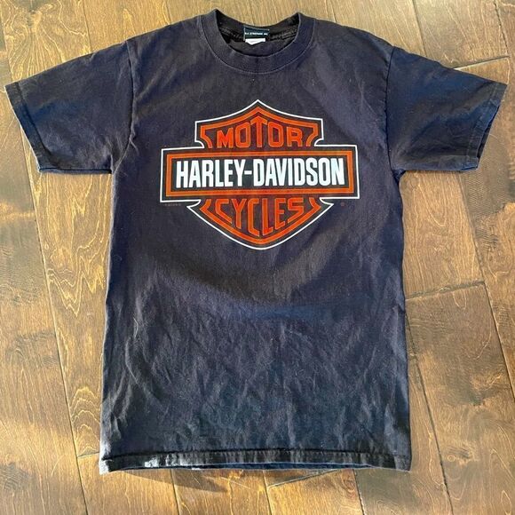 Harley Davidson Black T-shirt Orange, VA Stonewall HD Size Small - Picture 1 of 4